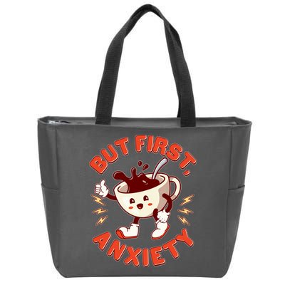 Funny But First Anxiety Cute Cartoon Coffee Zip Tote Bag