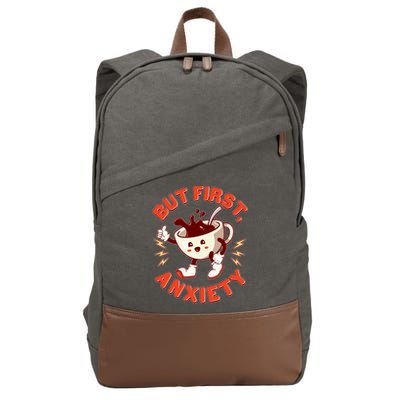 Funny But First Anxiety Cute Cartoon Coffee Cotton Canvas Backpack