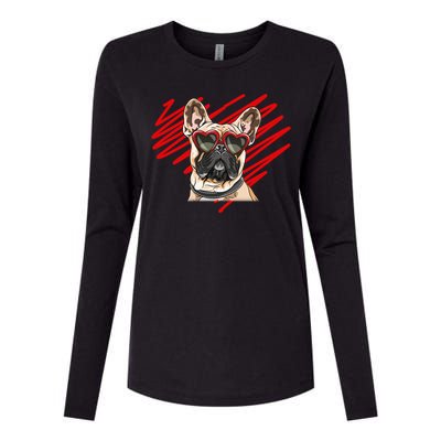 French Bulldog Face Heart Glasses Valentines Day Cute Animal Gift Womens Cotton Relaxed Long Sleeve T-Shirt