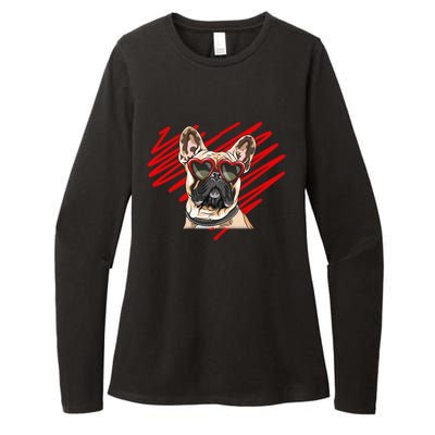 French Bulldog Face Heart Glasses Valentines Day Cute Animal Gift Womens CVC Long Sleeve Shirt