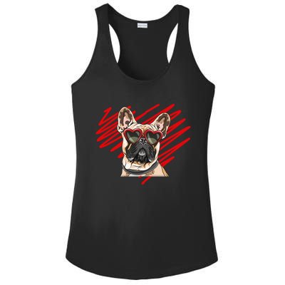 French Bulldog Face Heart Glasses Valentines Day Cute Animal Gift Ladies PosiCharge Competitor Racerback Tank