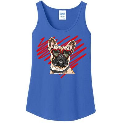 French Bulldog Face Heart Glasses Valentines Day Cute Animal Gift Ladies Essential Tank