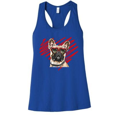 French Bulldog Face Heart Glasses Valentines Day Cute Animal Gift Women's Racerback Tank