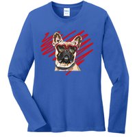 French Bulldog Face Heart Glasses Valentines Day Cute Animal Gift Ladies Long Sleeve Shirt