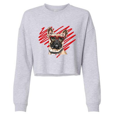 French Bulldog Face Heart Glasses Valentines Day Cute Animal Gift Cropped Pullover Crew