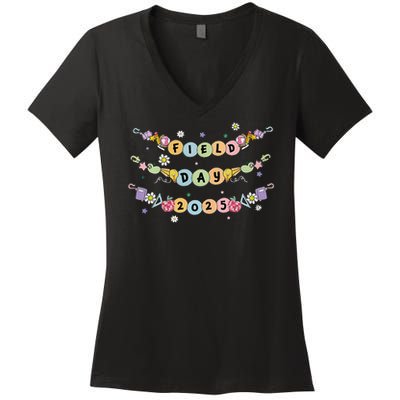 Friendship Bracelet Field Day Let The Games Begin Teacher Women's V-Neck T-Shirt