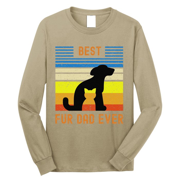 Funny Best Fur Dad Ever Vintage Retro Dog And Cat Owner Long Sleeve Shirt