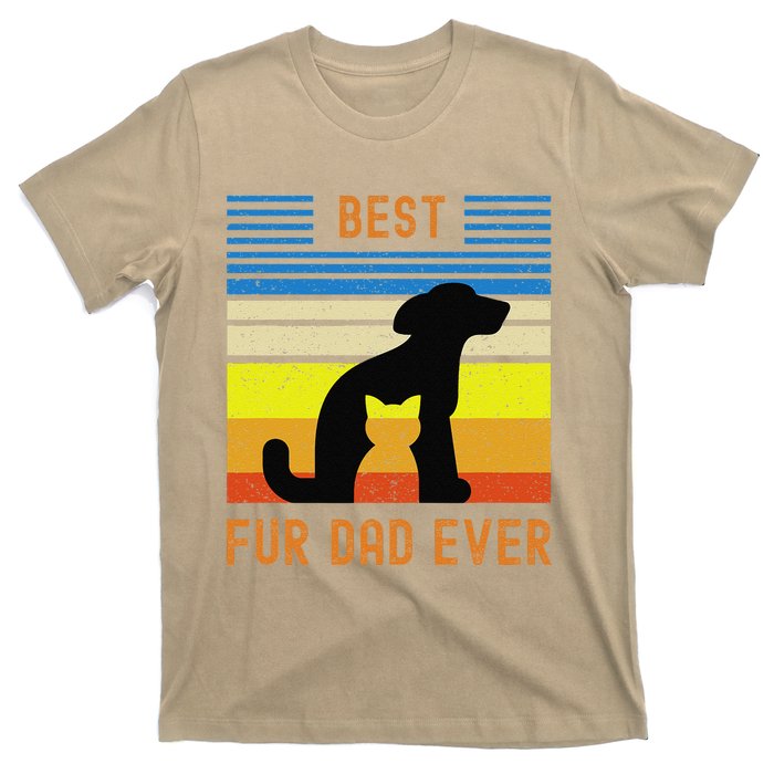 Funny Best Fur Dad Ever Vintage Retro Dog And Cat Owner T-Shirt