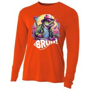 Funny Bass Fishing Bruh Cooling Performance Long Sleeve Crew