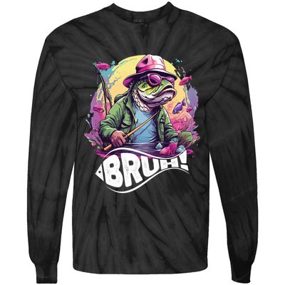 Funny Bass Fishing Bruh Tie-Dye Long Sleeve Shirt