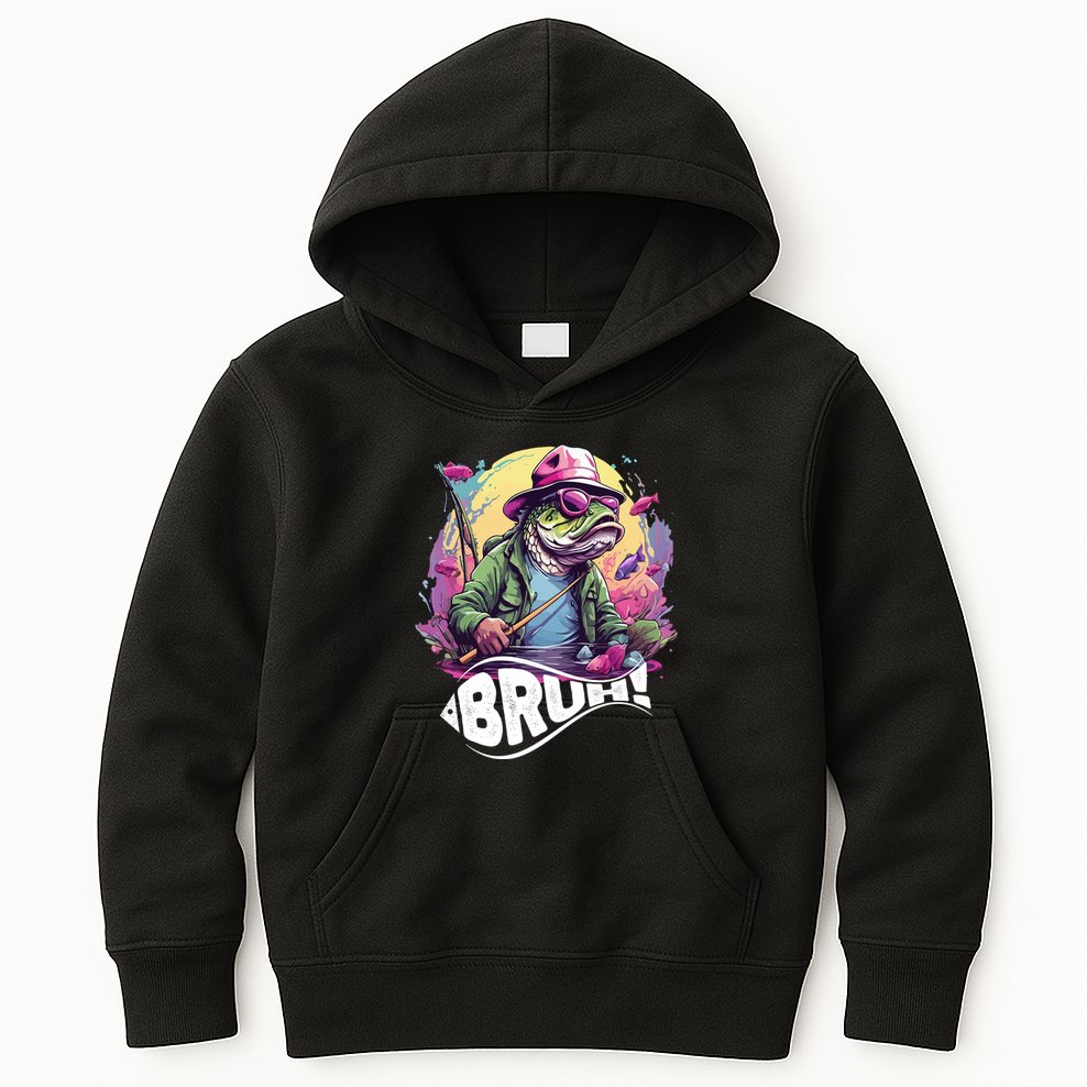 Funny Bass Fishing Bruh Kids Hoodie
