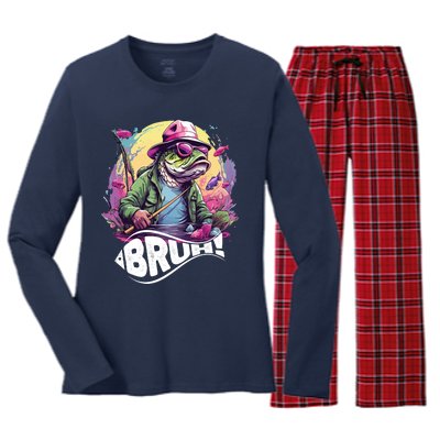 Funny Bass Fishing Bruh Women's Long Sleeve Flannel Pajama Set 