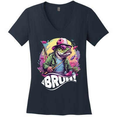 Funny Bass Fishing Bruh Women's V-Neck T-Shirt