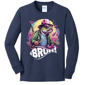 Funny Bass Fishing Bruh Kids Long Sleeve Shirt