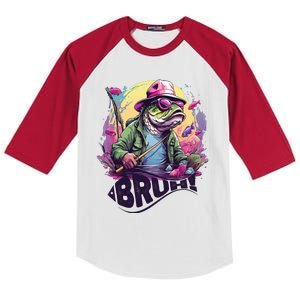 Funny Bass Fishing Bruh Kids Colorblock Raglan Jersey