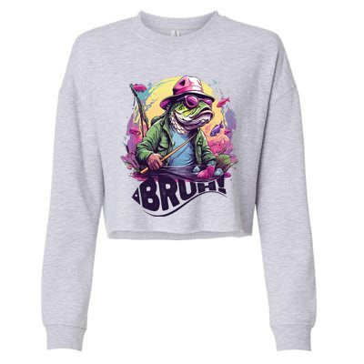 Funny Bass Fishing Bruh Cropped Pullover Crew