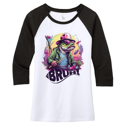 Funny Bass Fishing Bruh Women's Tri-Blend 3/4-Sleeve Raglan Shirt