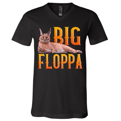 Funny Big Floppa Meme Cat V-Neck T-Shirt