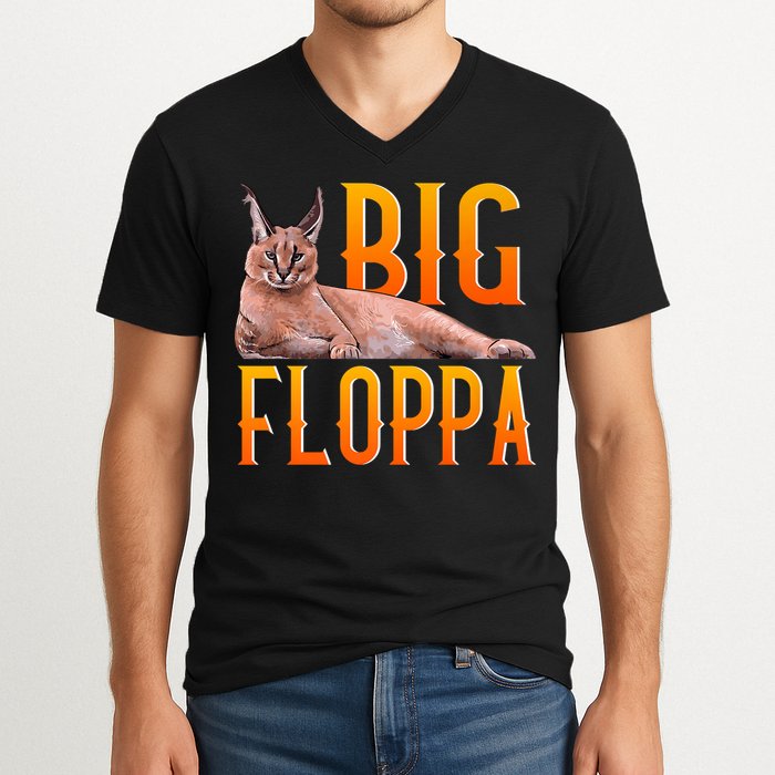 Funny Big Floppa Meme Cat V-Neck T-Shirt