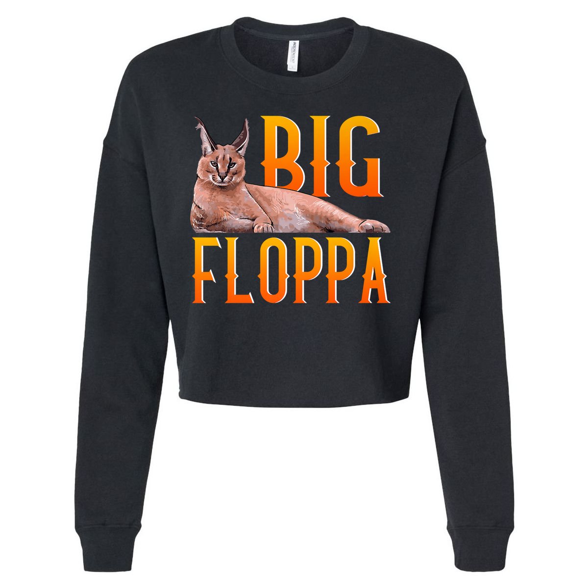 Funny Big Floppa Meme Cat Cropped Pullover Crew