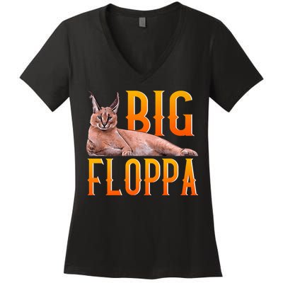 Funny Big Floppa Meme Cat Women's V-Neck T-Shirt