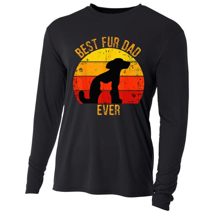 Funny Best Fur Dad Ever Vintage Retro Dog Cat Owner Cooling Performance Long Sleeve Crew