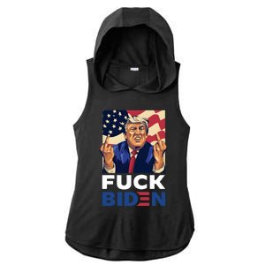 Fuck Biden Funny Trump Middle Finger Ladies PosiCharge Tri-Blend Wicking Draft Hoodie Tank