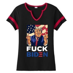 Fuck Biden Funny Trump Middle Finger Ladies Halftime Notch Neck Tee