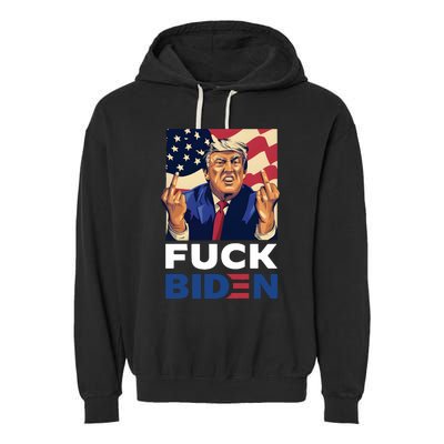 Fuck Biden Funny Trump Middle Finger Garment-Dyed Fleece Hoodie