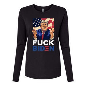 Fuck Biden Funny Trump Middle Finger Womens Cotton Relaxed Long Sleeve T-Shirt