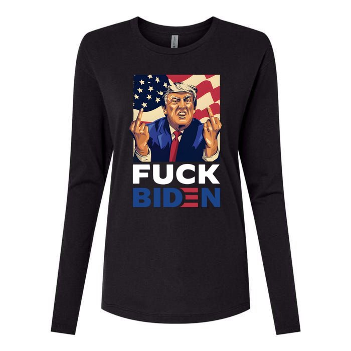 Fuck Biden Funny Trump Middle Finger Womens Cotton Relaxed Long Sleeve T-Shirt