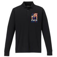 Fuck Biden Funny Trump Middle Finger Performance Long Sleeve Polo