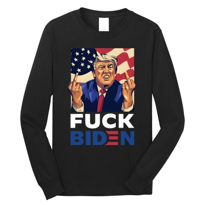 Fuck Biden Funny Trump Middle Finger Long Sleeve Shirt