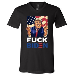 Fuck Biden Funny Trump Middle Finger V-Neck T-Shirt