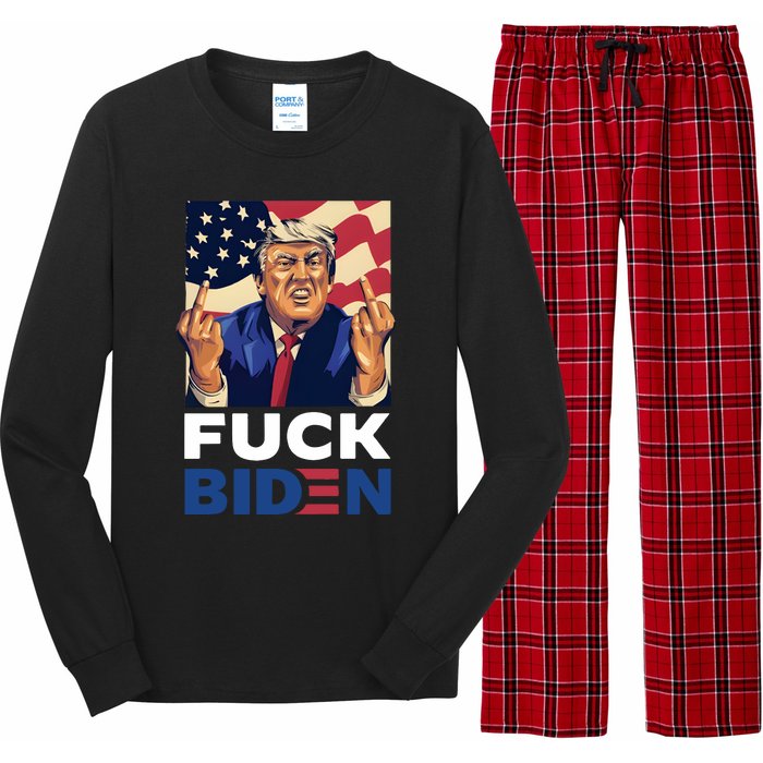 Fuck Biden Funny Trump Middle Finger Long Sleeve Pajama Set