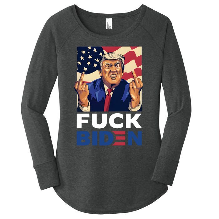 Fuck Biden Funny Trump Middle Finger Women's Perfect Tri Tunic Long Sleeve Shirt