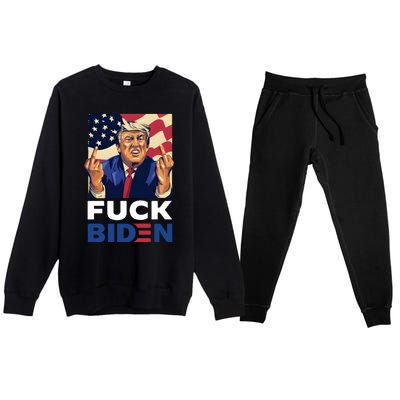 Fuck Biden Funny Trump Middle Finger Premium Crewneck Sweatsuit Set