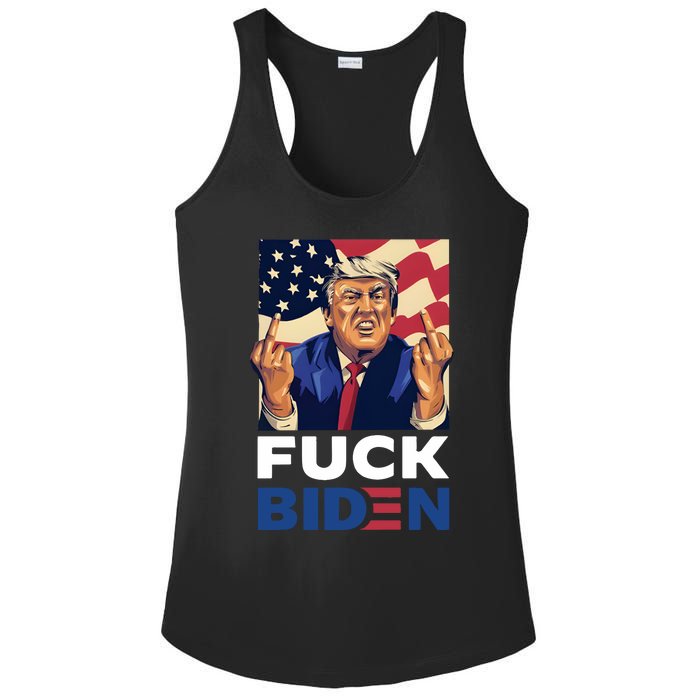 Fuck Biden Funny Trump Middle Finger Ladies PosiCharge Competitor Racerback Tank