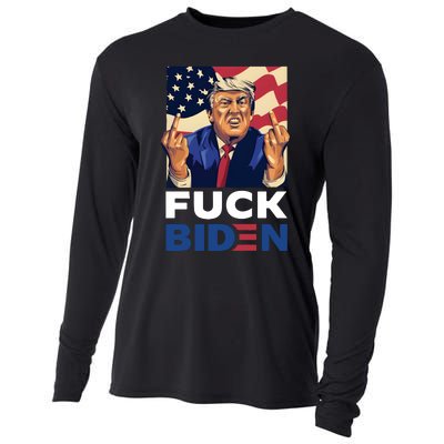 Fuck Biden Funny Trump Middle Finger Cooling Performance Long Sleeve Crew