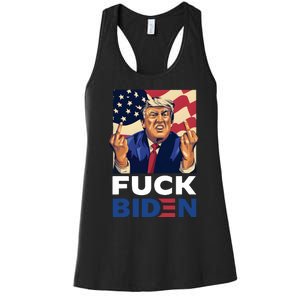 Fuck Biden Funny Trump Middle Finger Women's Racerback Tank