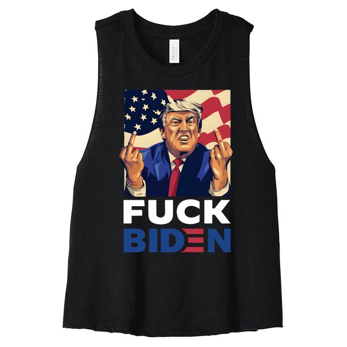 Fuck Biden Funny Trump Middle Finger Women's Racerback Cropped Tank