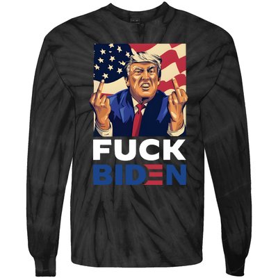 Fuck Biden Funny Trump Middle Finger Tie-Dye Long Sleeve Shirt