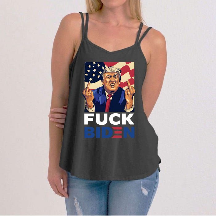 Fuck Biden Funny Trump Middle Finger Women's Strappy Tank