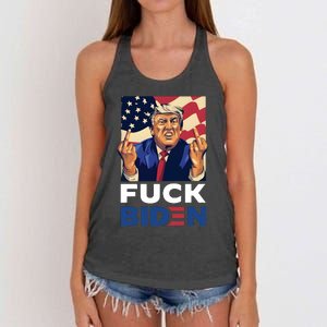 Fuck Biden Funny Trump Middle Finger Women's Knotted Racerback Tank