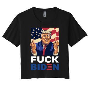 Fuck Biden Funny Trump Middle Finger Women's Crop Top Tee