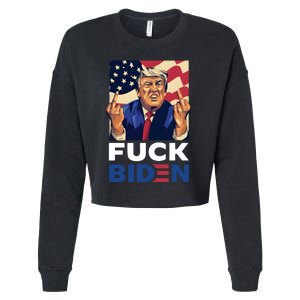 Fuck Biden Funny Trump Middle Finger Cropped Pullover Crew