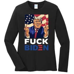 Fuck Biden Funny Trump Middle Finger Ladies Long Sleeve Shirt