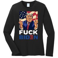 Fuck Biden Funny Trump Middle Finger Ladies Long Sleeve Shirt