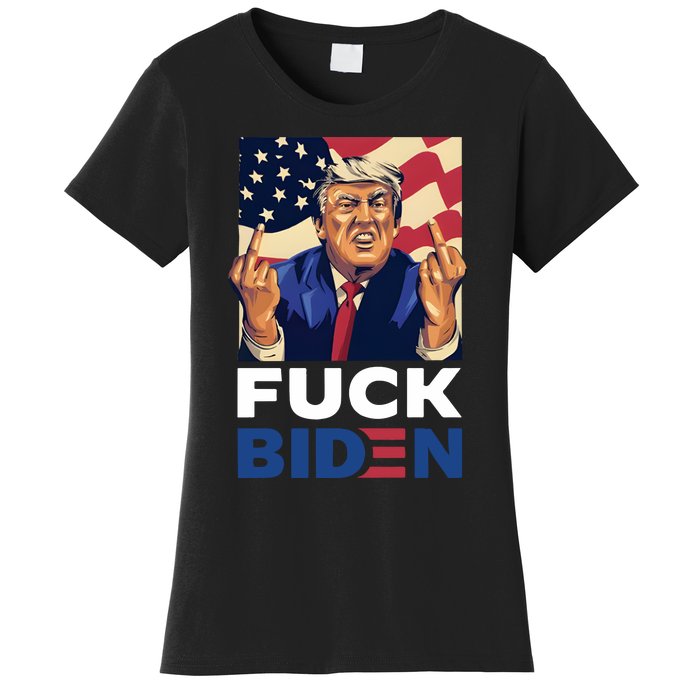 Fuck Biden Funny Trump Middle Finger Women's T-Shirt