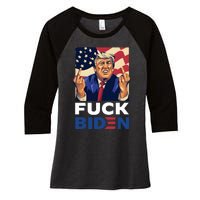 Fuck Biden Funny Trump Middle Finger Women's Tri-Blend 3/4-Sleeve Raglan Shirt